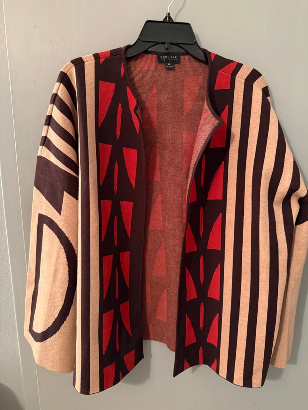 Carlisle Open-Front Geometric Blazer in Red & Tan